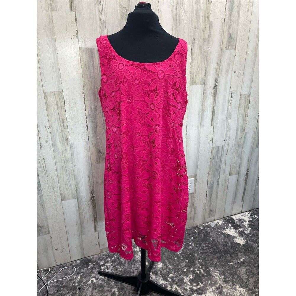 Tiana B. Dress Womens XL Hot Pink Floral Lace Overlay Sheath Knee Length sku755